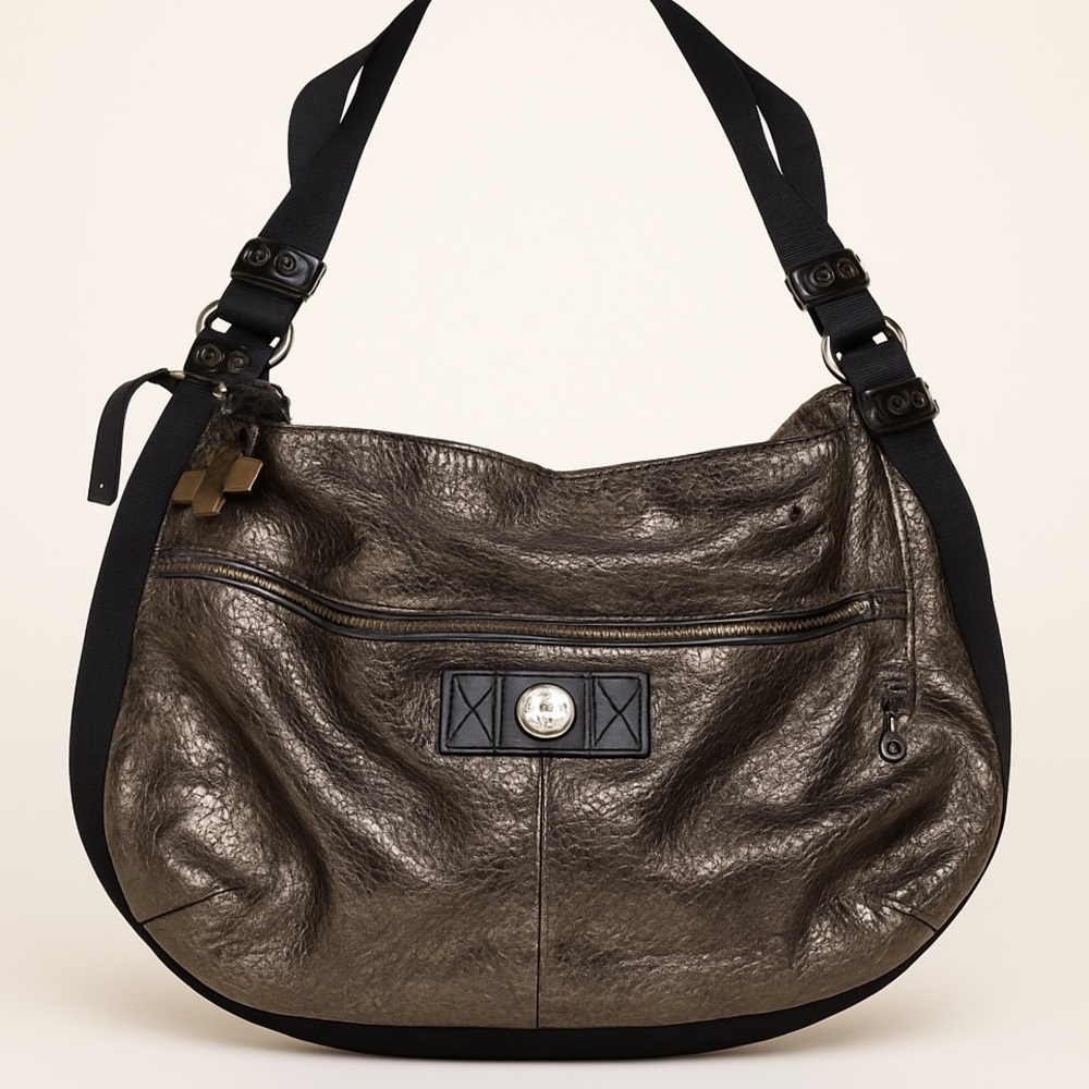 Kipling Women’s Purse Shoulder Bag Hobo Handbag Silver Gold Metallic Futuristic
